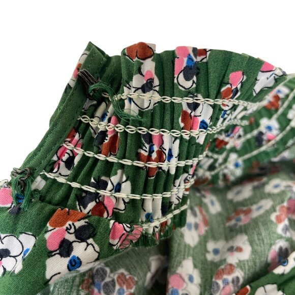 Boden Floral High Neck Shift Long Sleeve Dress Green Tie Belt Dress Size 14 - Picture 10 of 11